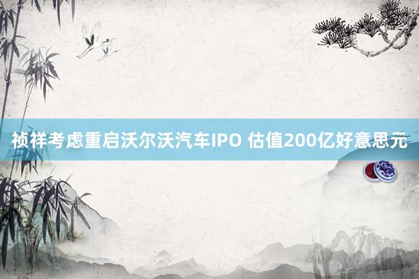 祯祥考虑重启沃尔沃汽车IPO 估值200亿好意思元